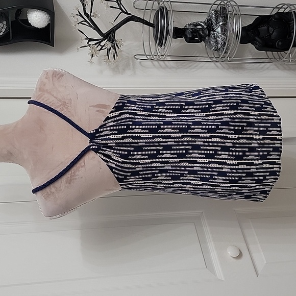 Myne, Size 2, Blue and Cream Patterned Camisole, Braided Straps, EUC - Picture 2 of 9